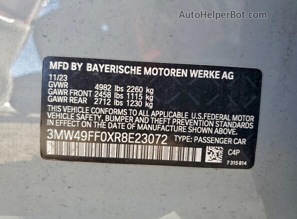 3MW49FF0XR8E23072 2024 BMW M3 Gray VIN sticker view