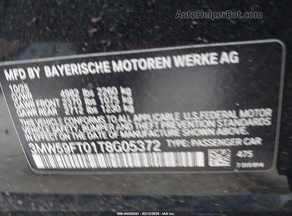 3MW59FT01T8G05372 2026 BMW M3 Black Vista del compartimento del motor
