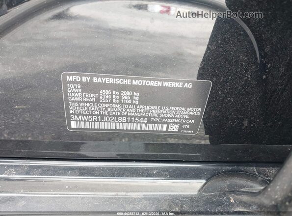 3MW5R1J02L8B11544 2020 BMW 3 SERIES Черный Вид подкапотного пространства