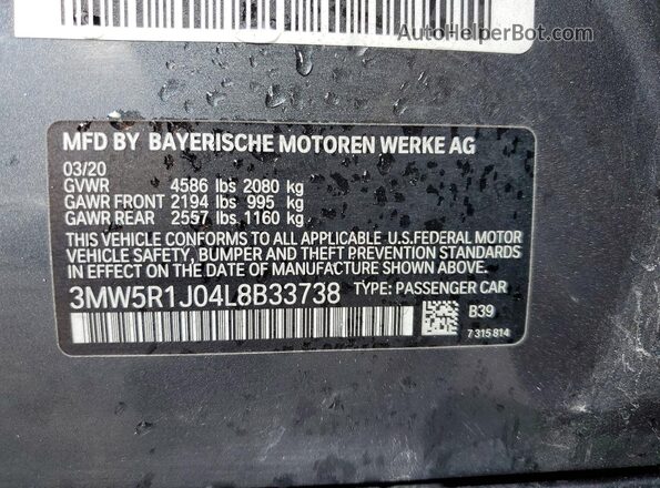 3MW5R1J04L8B33738 2020 BMW 3 SERIES Charcoal Widok komory silnika