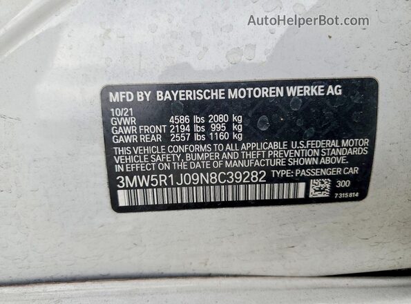 3MW5R1J09N8C39282 2022 BMW 3 SERIES White Engine compartment view