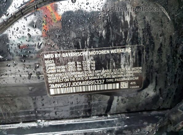 3MW5U7J00M8B85337 2021 BMW M3 Black Vista del compartimento del motor