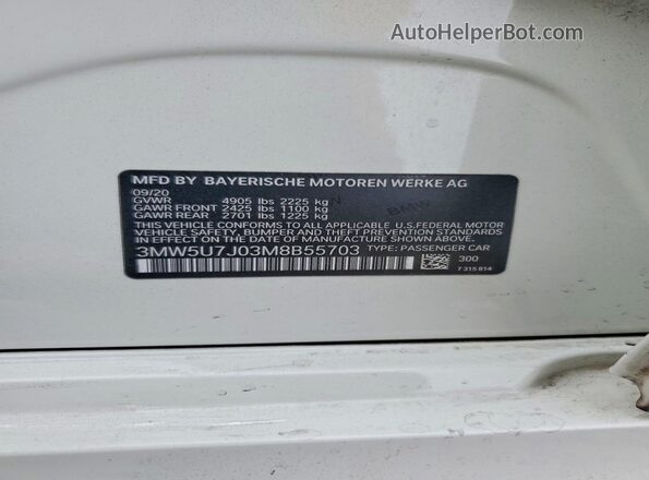 3MW5U7J03M8B55703 2021 BMW M3 White Շարժիչի բաժամունքի տեսք