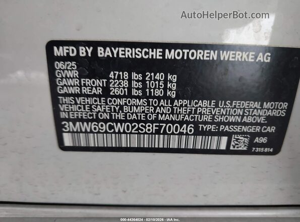 3MW69CW02S8F70046 2025 BMW 7 SERIES White 