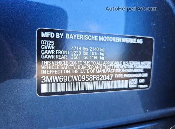 3MW69CW09S8F82047 2025 BMW 3 SERIES Blue Engine compartment view