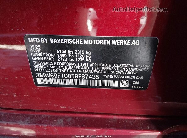 3MW69FT00T8F87435 2026 BMW M3 Red Շարժիչի բաժամունքի տեսք