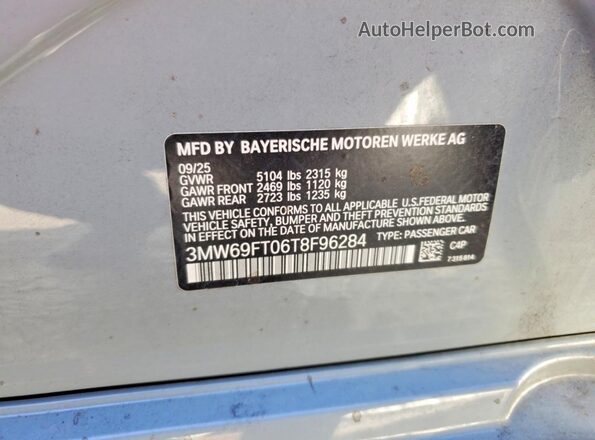 3MW69FT06T8F96284 2026 BMW M3 Gray VIN კოდის სტიკერის ხედი