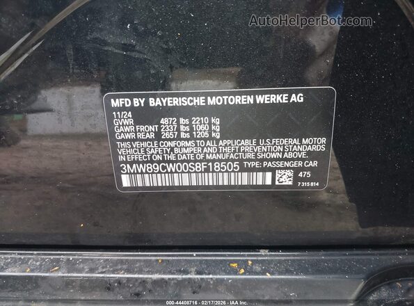 3MW89CW00S8F18505 2025 BMW 3 SERIES Black Вид підкапотного простору