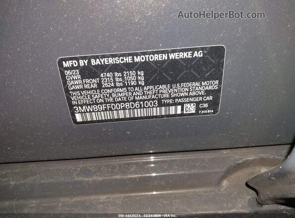 3MW89FF00P8D61003 2023 BMW 7 SERIES Gray Շարժիչի բաժամունքի տեսք
