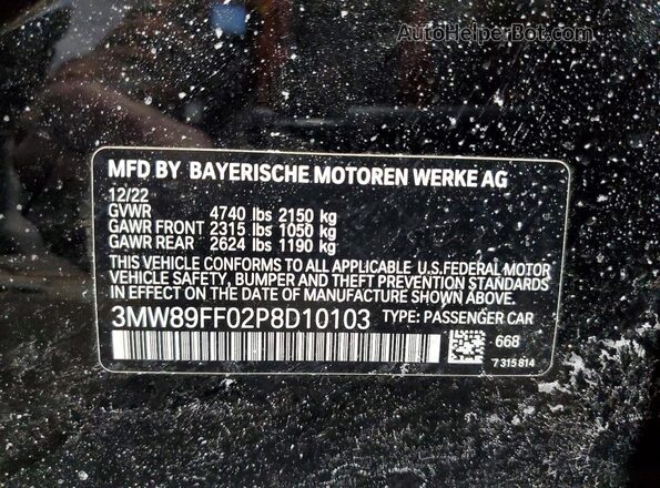 3MW89FF02P8D10103 2023 BMW 3 SERIES Black VIN sticker view