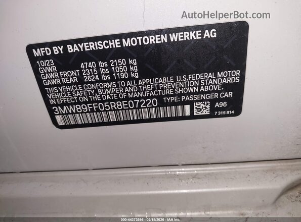 3MW89FF05R8E07220 2024 BMW 7 SERIES White 