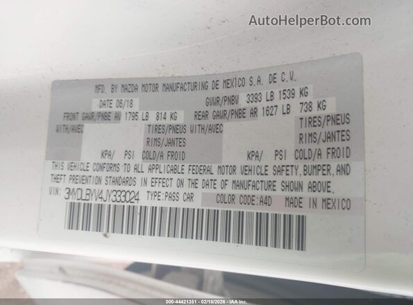 3MYDLBYV4JY333024 2018 TOYOTA YARIS IA White Engine compartment view