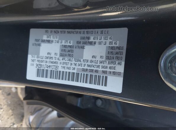 3MZBN1U74HM107291 2017 MAZDA 3 Gray 