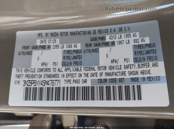 3MZBPBXY4SM478771 2025 MAZDA 3 Green Вид підкапотного простору