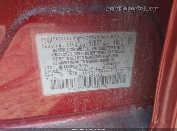 3N1AB7AP0HY252726 2017 NISSAN SENTRA Красный Вид подкапотного пространства