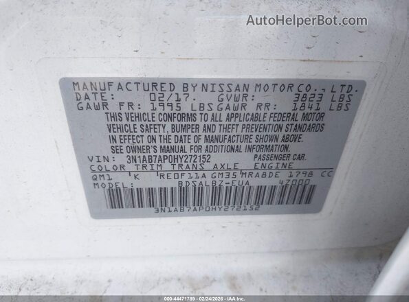 3N1AB7AP0HY272152 2017 NISSAN SENTRA White Engine compartment view
