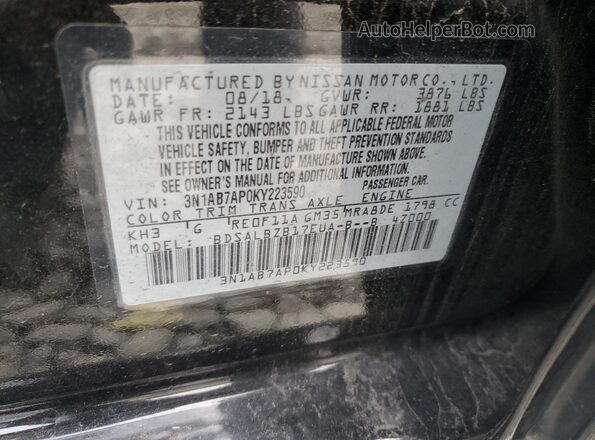 3N1AB7AP0KY223590 2019 NISSAN SENTRA Black Vista del compartimento del motor