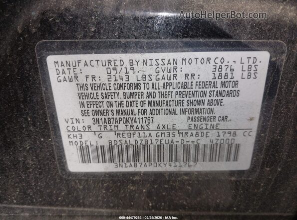 3N1AB7AP0KY411767 2019 NISSAN SENTRA Black 