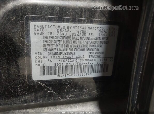 3N1AB7AP1JY316245 2018 NISSAN SENTRA Black Вид підкапотного простору