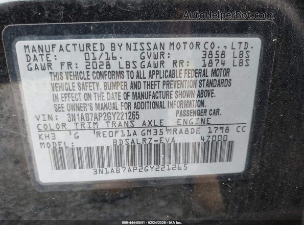 3N1AB7AP2GY221265 2016 NISSAN SENTRA Black Widok komory silnika