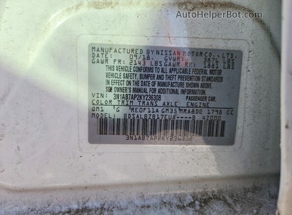 3N1AB7AP2KY236308 2019 NISSAN SENTRA Белый 