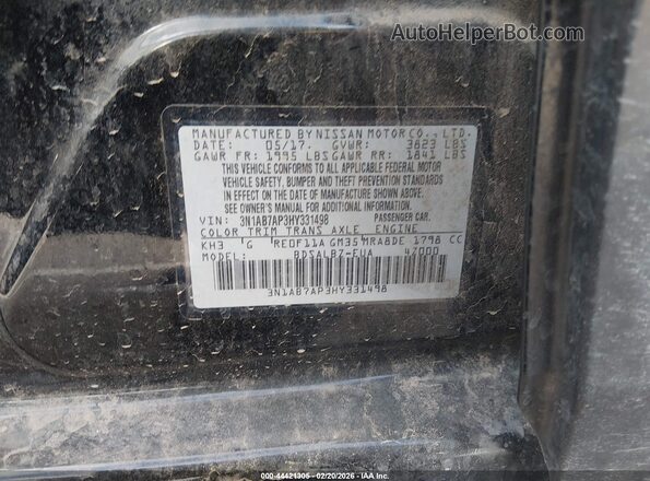 3N1AB7AP3HY331498 2017 NISSAN SENTRA Черный Вид подкапотного пространства