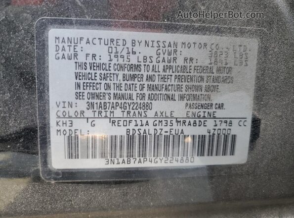 3N1AB7AP4GY224880 2016 NISSAN SENTRA Black Engine compartment view