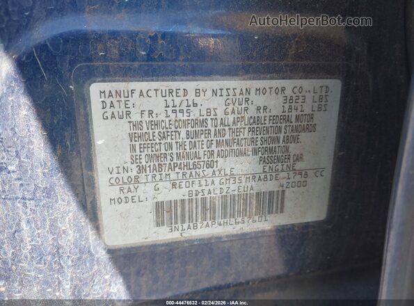 3N1AB7AP4HL657601 2017 NISSAN SENTRA Blue Вид підкапотного простору
