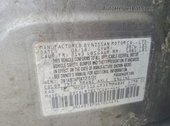 3N1AB7AP5KY215131 2019 NISSAN SENTRA Gray 
