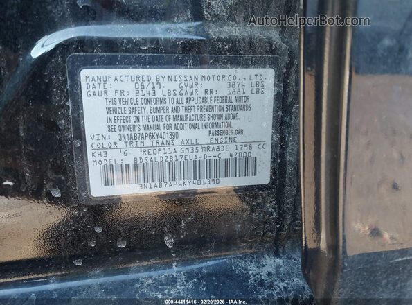 3N1AB7AP6KY401390 2019 NISSAN SENTRA Черный 