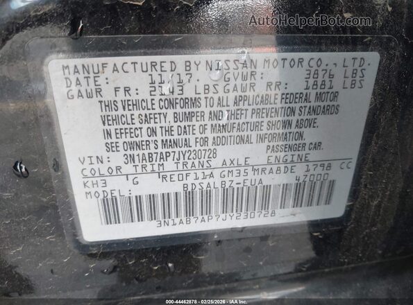 3N1AB7AP7JY230728 2018 NISSAN SENTRA Black Engine compartment view
