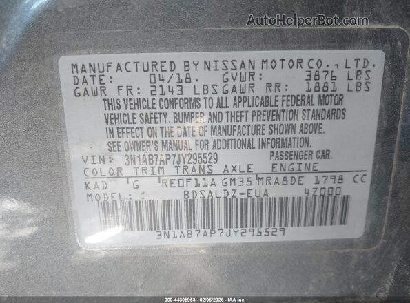 3N1AB7AP7JY295529 2018 NISSAN SENTRA Black Вид підкапотного простору