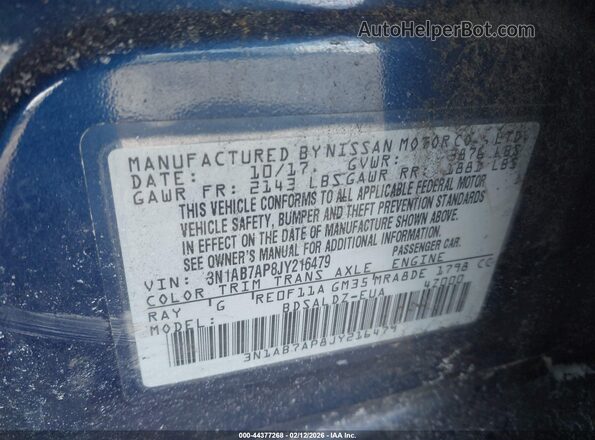 3N1AB7AP8JY216479 2018 NISSAN SENTRA Blue Engine compartment view