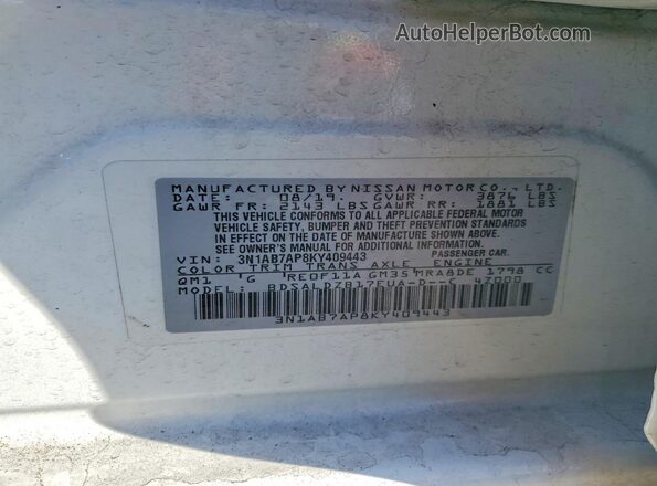 3N1AB7AP8KY409443 2019 NISSAN SENTRA White 