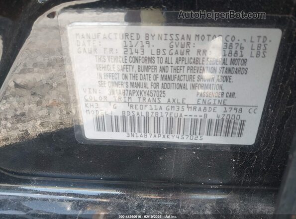 3N1AB7APXKY457025 2019 NISSAN SENTRA Black Engine compartment view