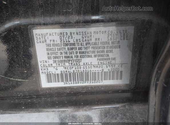 3N1AB8BV2PY310207 2023 NISSAN SENTRA Black Vista del compartimento del motor