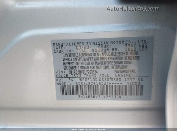 3N1AB8BV7LY293334 2020 NISSAN SENTRA Silver 