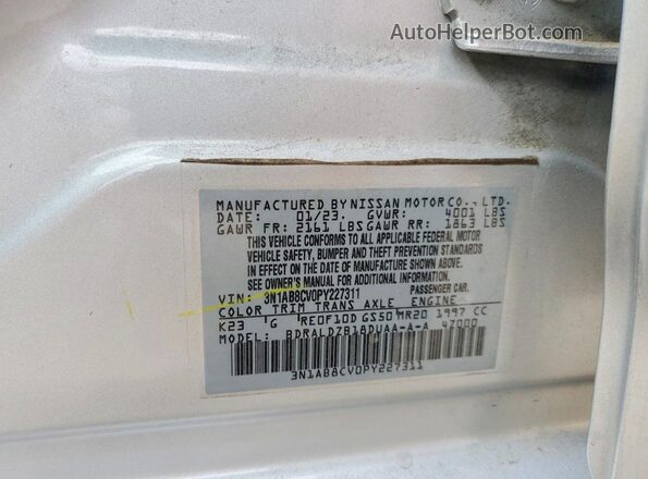 3N1AB8CV0PY227311 2023 NISSAN SENTRA Silver Вид підкапотного простору