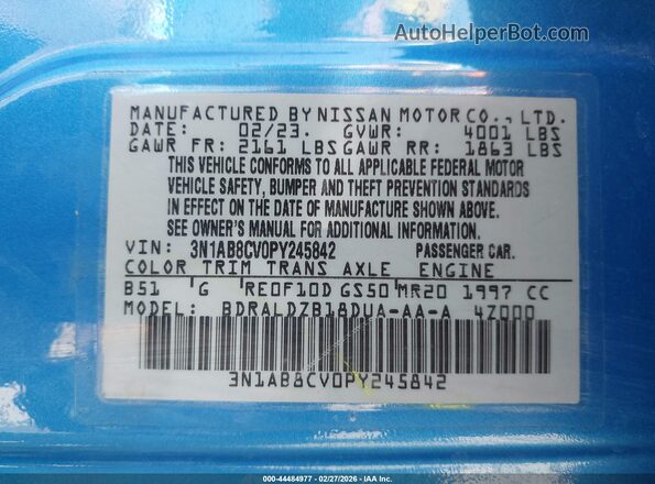 3N1AB8CV0PY245842 2023 NISSAN SENTRA Синий Вид подкапотного пространства