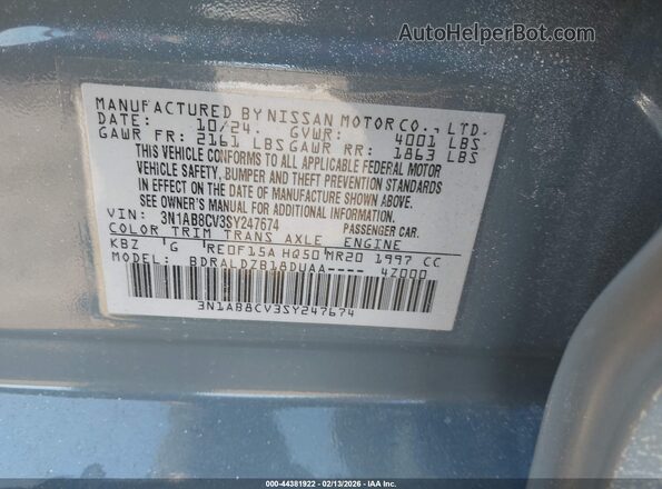 3N1AB8CV3SY247674 2025 NISSAN SENTRA Gray Vista del compartimento del motor