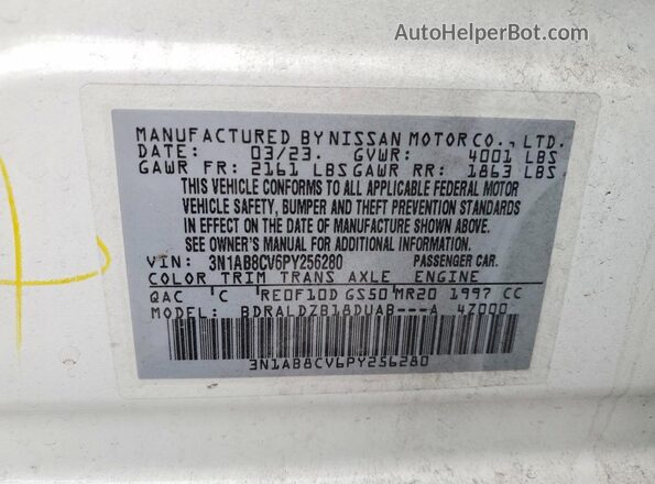 3N1AB8CV6PY256280 2023 NISSAN SENTRA White Вид наклейки з VIN-кодом