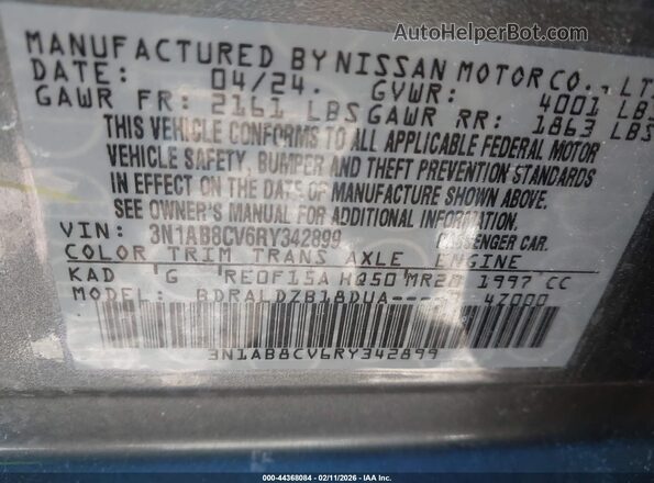3N1AB8CV6RY342899 2024 NISSAN SENTRA Gray ძრავის განყოფილების ხედი