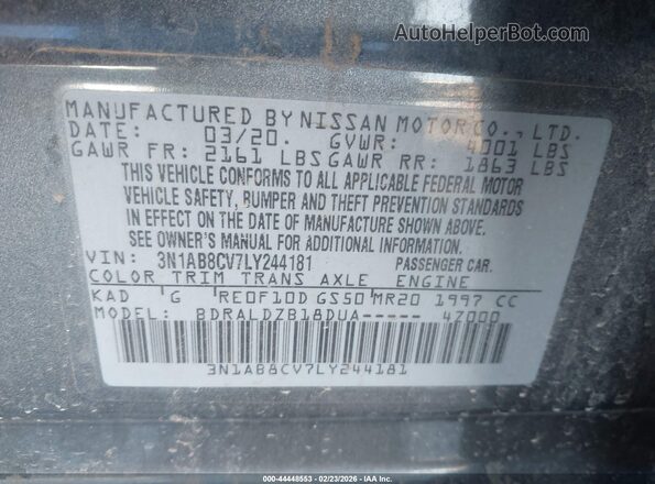 3N1AB8CV7LY244181 2020 NISSAN SENTRA Gray Vista del compartimento del motor