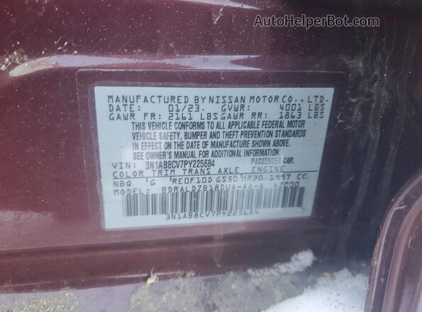 3N1AB8CV7PY225684 2023 NISSAN SENTRA Burgundy Widok naklejki z numerem VIN