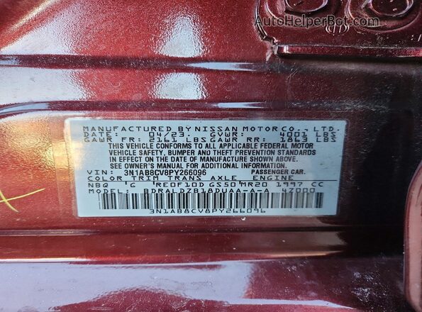 3N1AB8CV8PY266096 2023 NISSAN SENTRA Темно-бордовый Вид наклейки с VIN-кодом