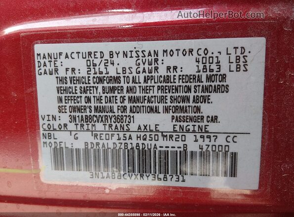 3N1AB8CVXRY368731 2024 NISSAN SENTRA Red Շարժիչի բաժամունքի տեսք