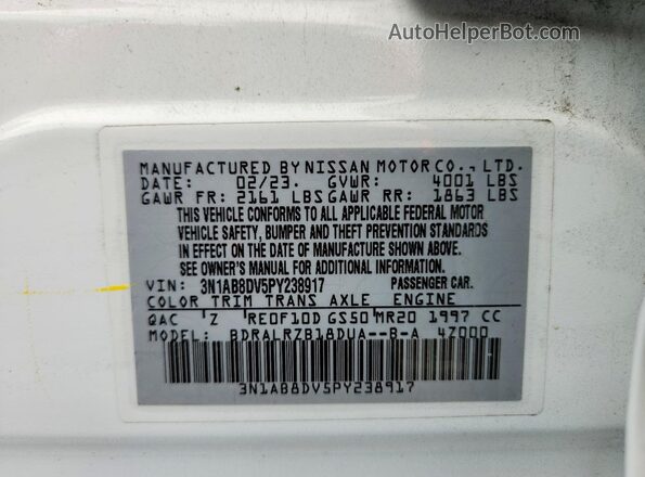 3N1AB8DV5PY238917 2023 NISSAN SENTRA White Engine compartment view