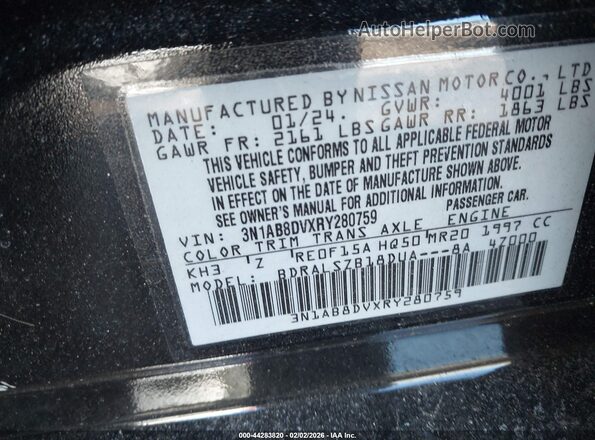 3N1AB8DVXRY280759 2024 NISSAN SENTRA Black Engine compartment view