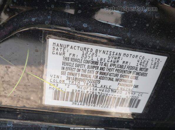 3N1AB9DV8TY228379 2026 NISSAN SENTRA Black Widok komory silnika