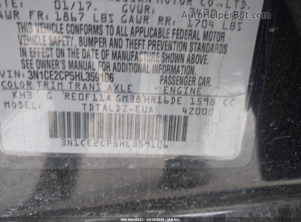 3N1CE2CP5HL359106 2017 NISSAN VERSA NOTE Black Vista del compartimento del motor